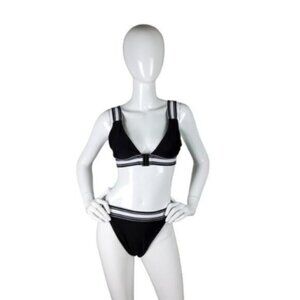 Peddney Wide Striped Strap Triangle Bikini Black And White Size Small